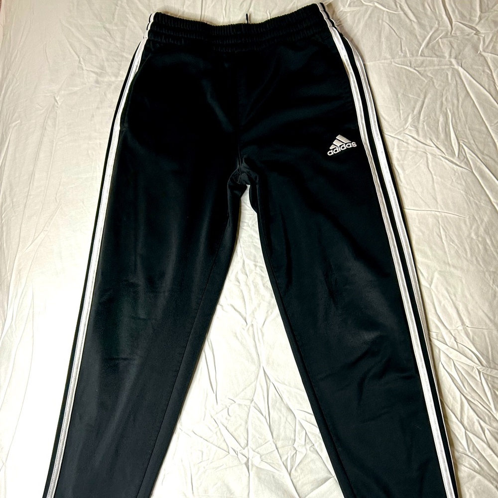 Adidas Kids Black Joggers with White Stripes